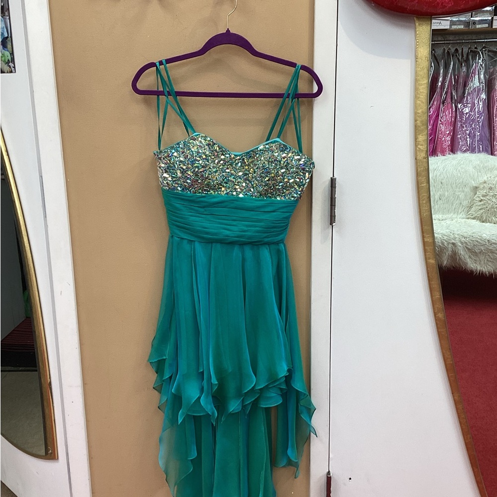 Junior Girls Turquoise Green Dress with Jeweled Torso